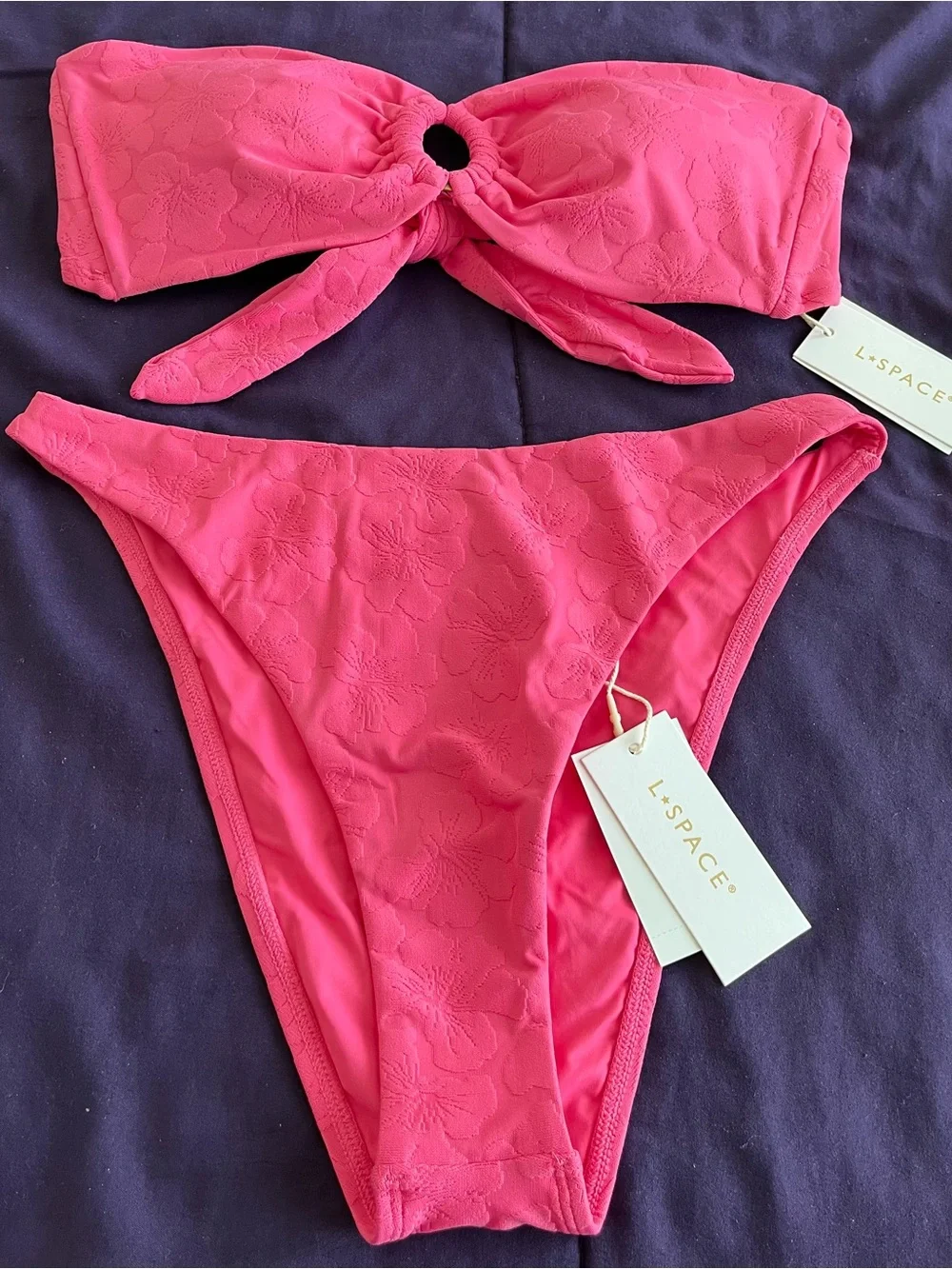L*Space Bikini Set Jasper Top & Leilani Bottom Pink Floral Size Large Resortwear